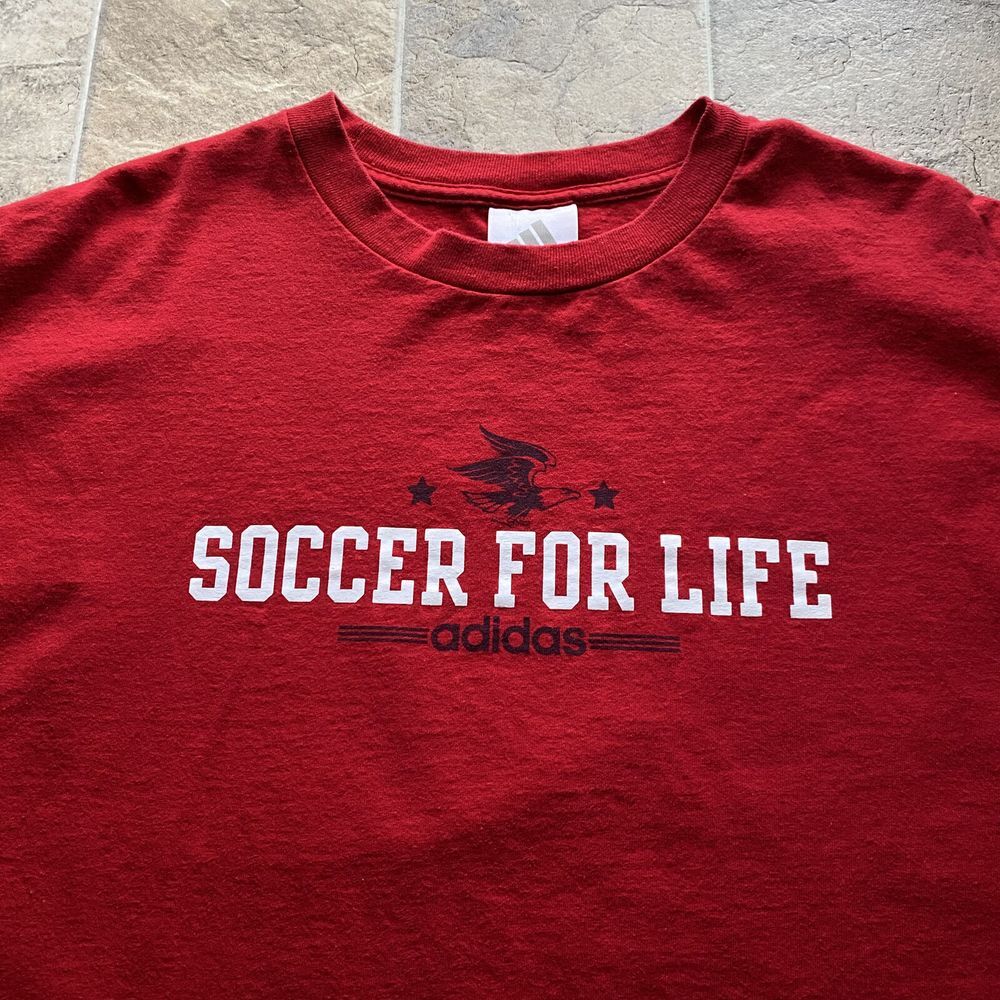 Vintage Adidas Tshirt‎ Mens XLarge Red Soccer for Life Futbol 90s Y2K